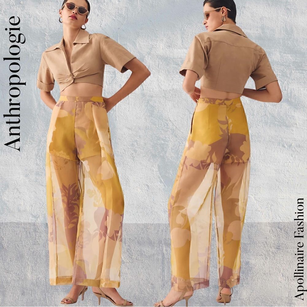 ANTHROPOLOGIE BY PANKAJ AND NIDHI FLORAL PRINT SHEER PANTS LARGE NWOT